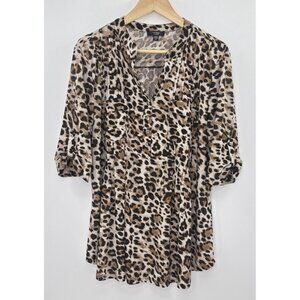 Cocomo Plus Size Leopard Print Animal Pattern 3/4 Sleeve Button Blouse‎ 2x Boho